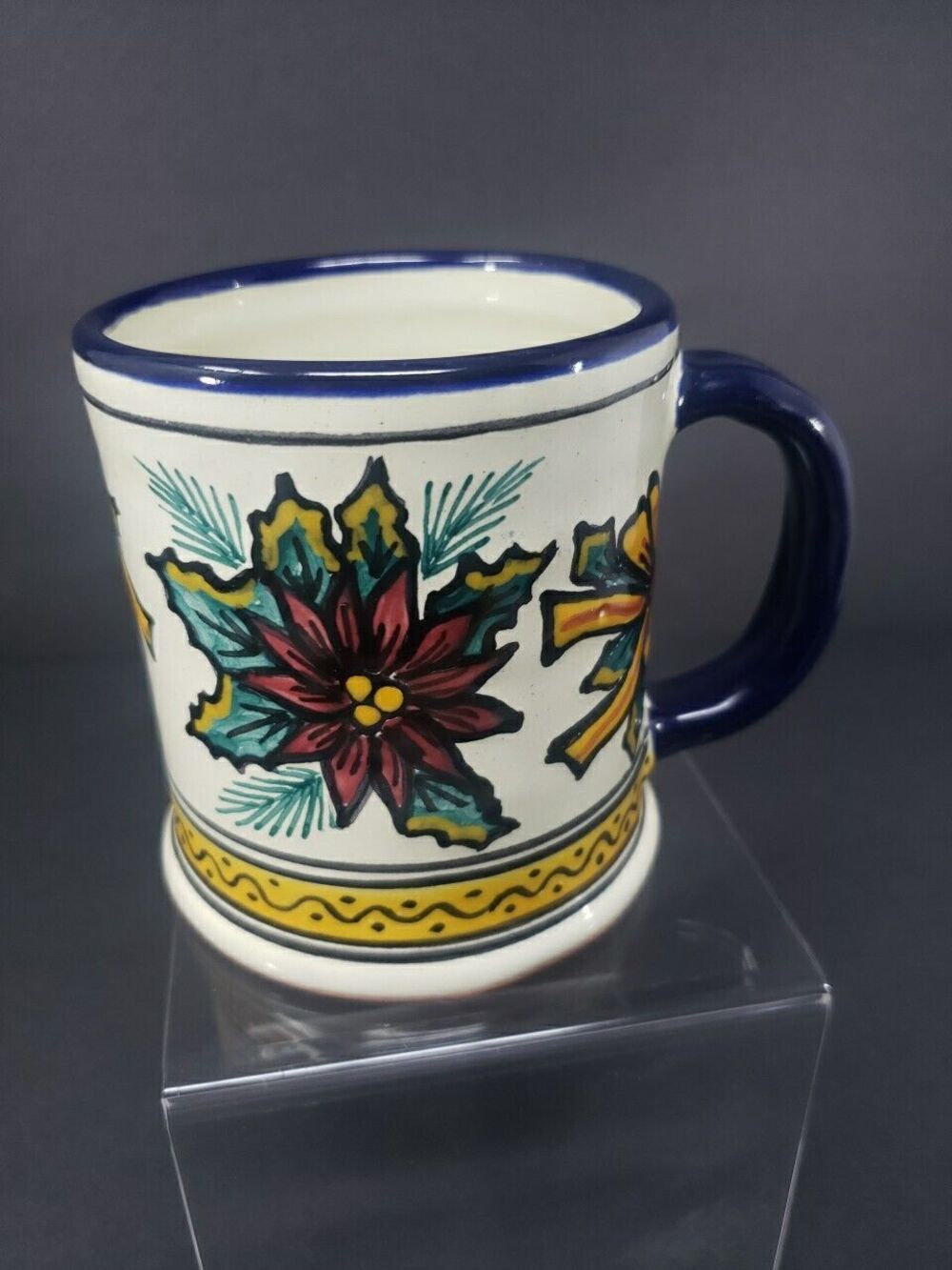 Talavera Pottery Coffee Mug Puebla Mexico Poinsettia Christmas Hand Painted - Picture 2 of 15